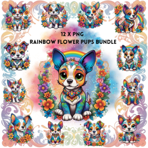 12 x PNG Bundle Rainbow Flower Pups