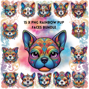 Full Rainbow Pup Faces Bundle - 15 PNG Designs