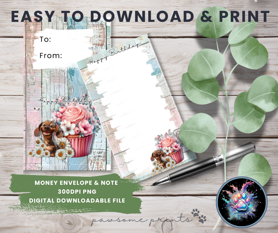 Happy Birthday Sausage Dog Money Envelope & Note